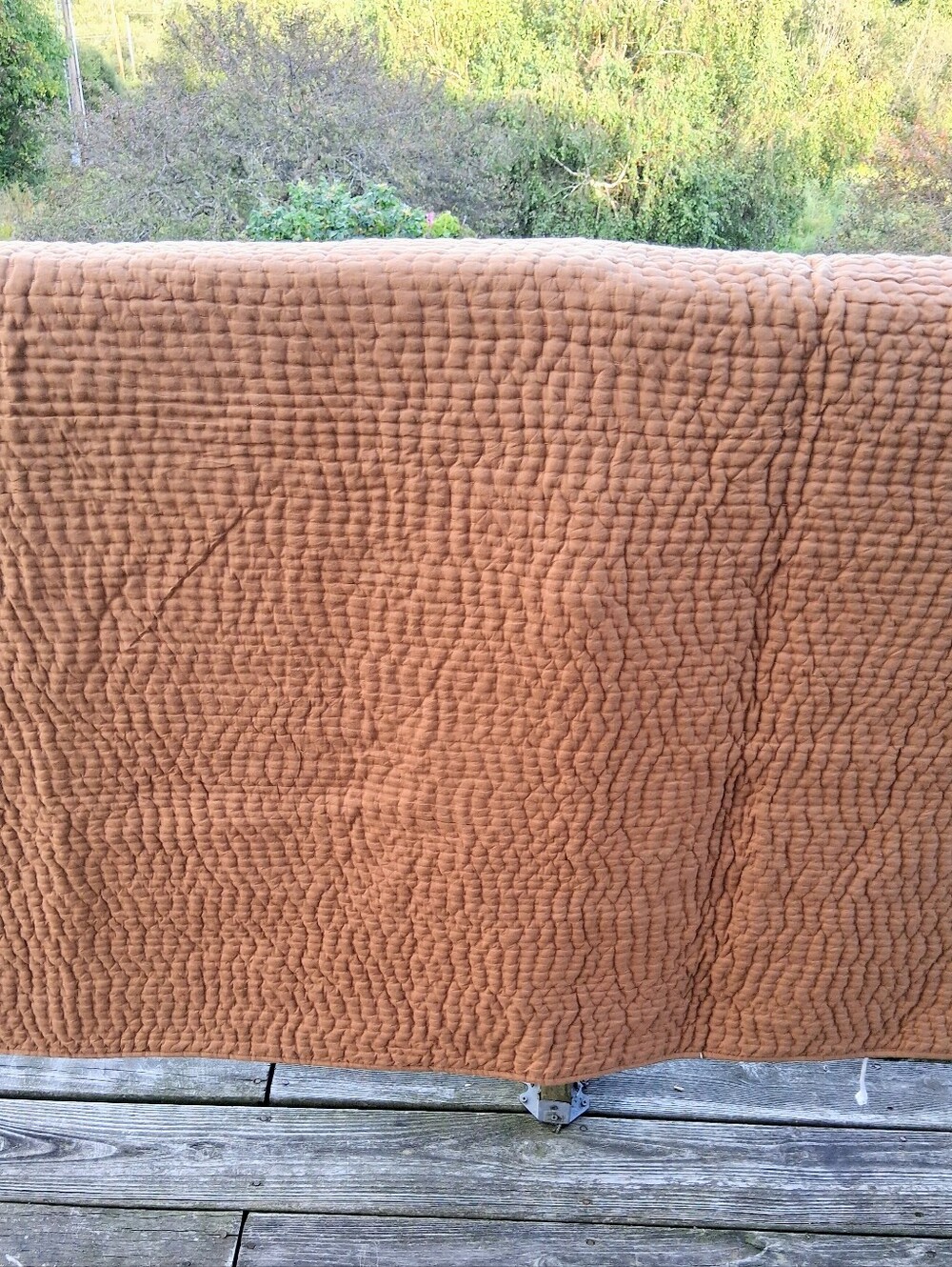 92 X 72 Twin Garnet Hill Brown Ribbed Hand-stitched Cotton Cambric "Dream" Quilt